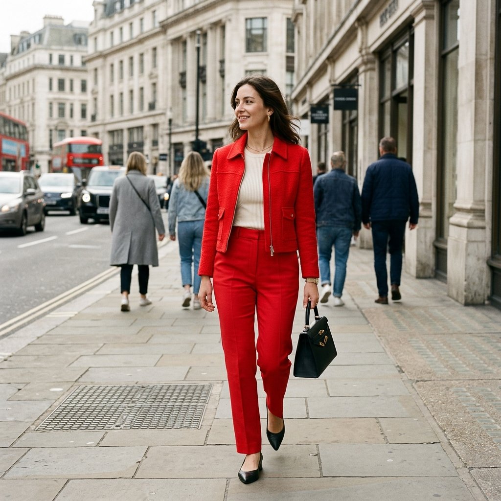 Bold Red Cropped Jacket + Straight Pants