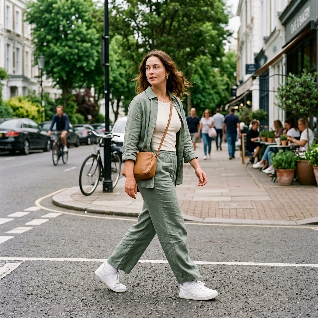Casual Green Set Shirt + Relaxed Trousers