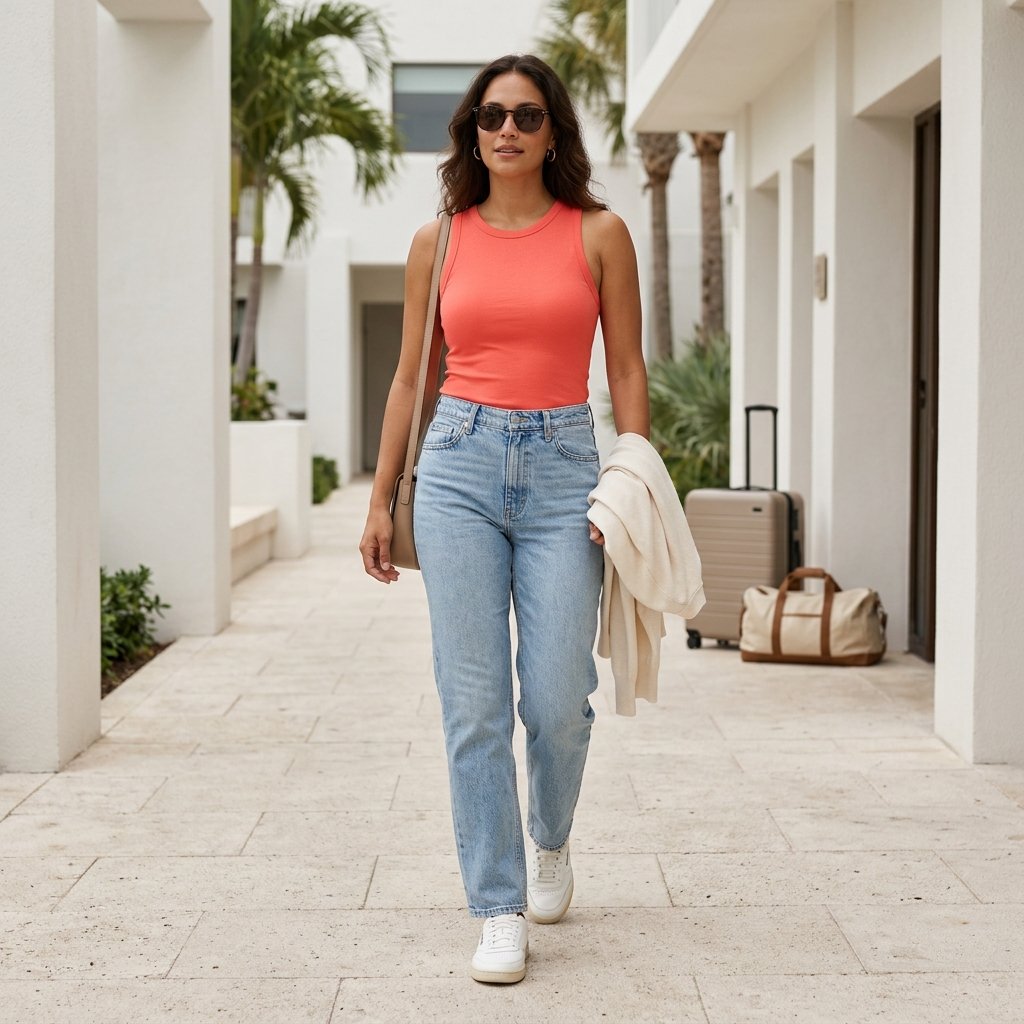 Colorful Tank + Relaxed Jeans + Retro Sneakers