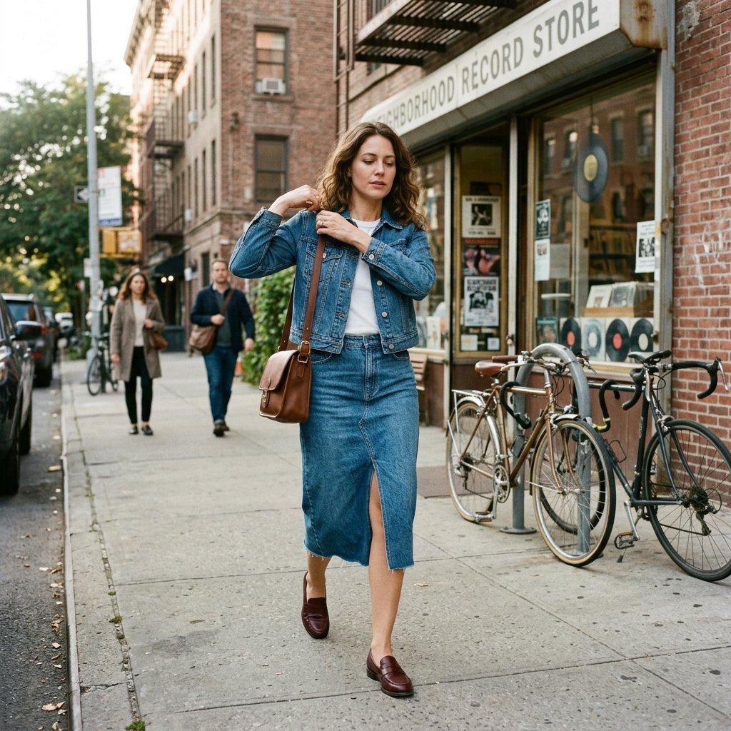 Denim Duo Cropped Denim Jacket + Midi Skirt