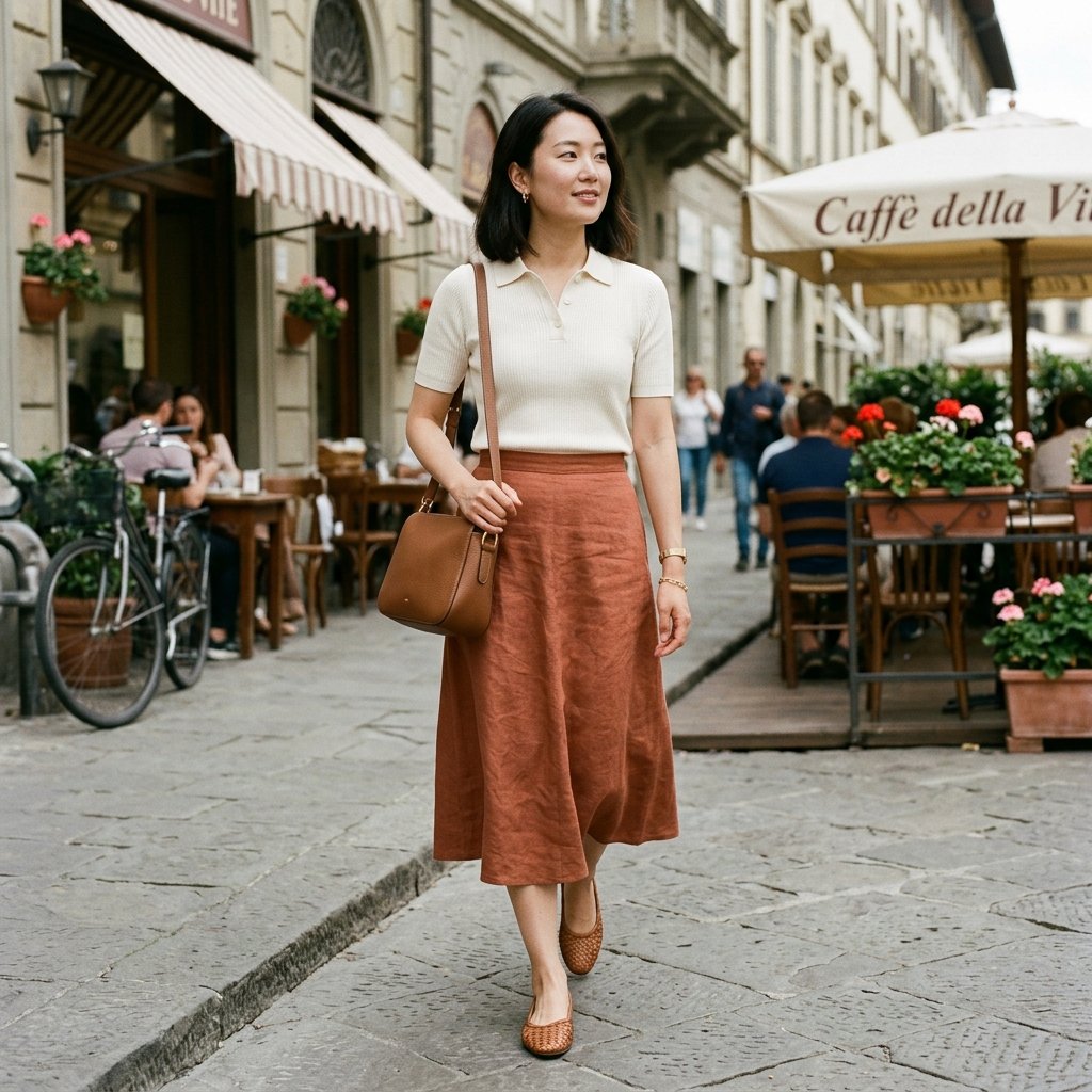 Knit Polo and Midi Skirt