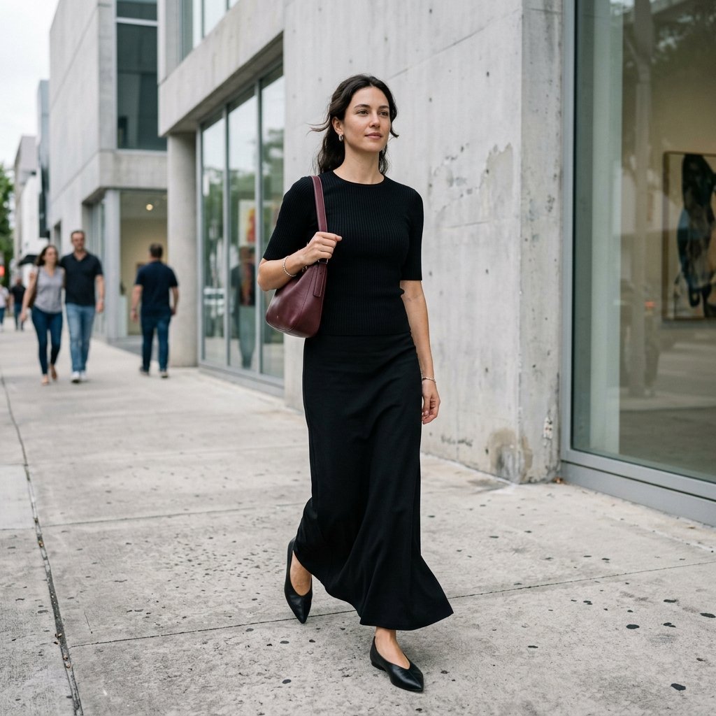 Minimal Black Knit Top + Maxi Skirt