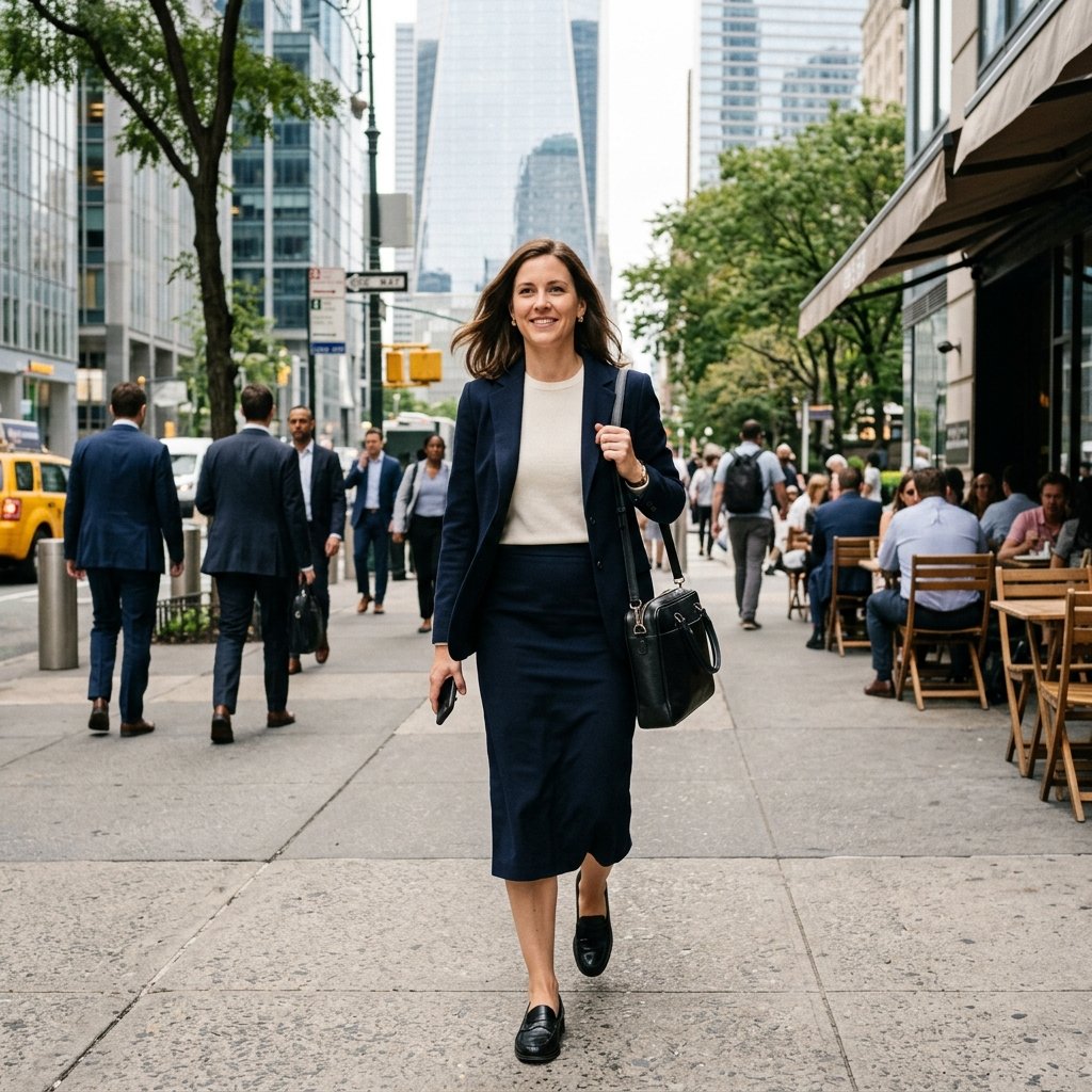 Office Blue Blazer + Midi Skirt