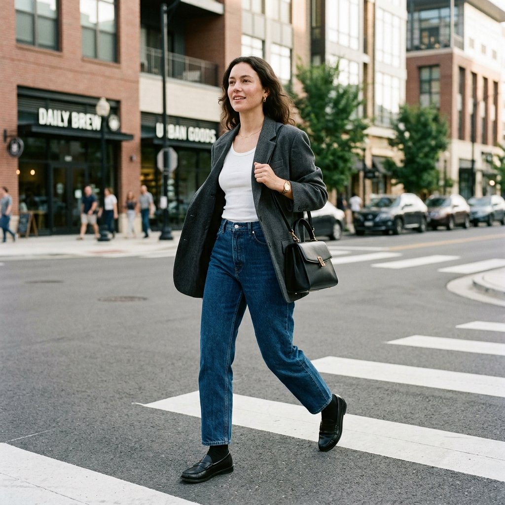 Oversized Blazer + Fitted Tank + Barrel Jeans