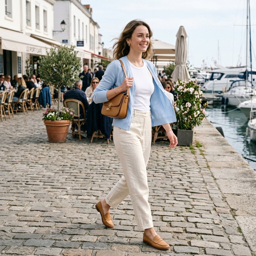 Pastel Cardigan + White Tank + Linen Trousers