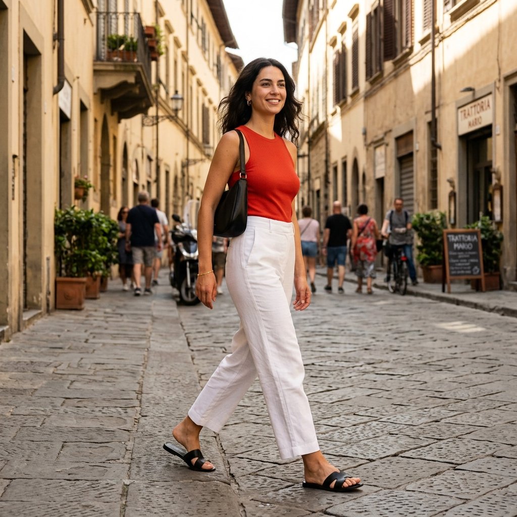 The Red Top and White Trouser Combination