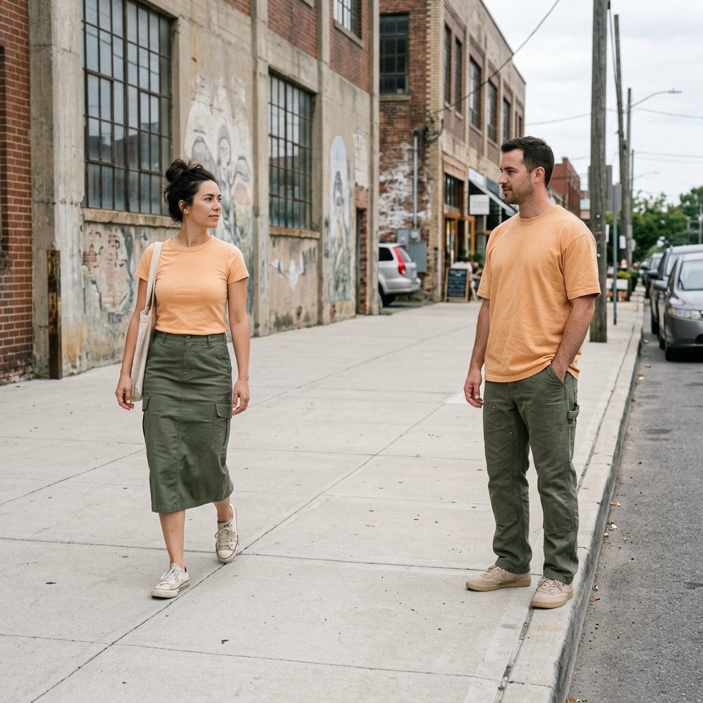 Apricot Tee + Army Green Utility