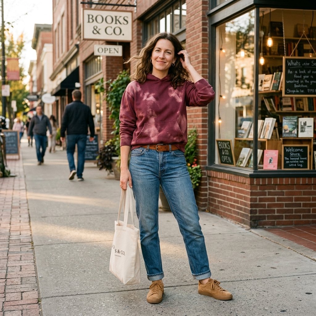 Burgundy Cloud-Dye Hoodie + Vintage Straight Jeans