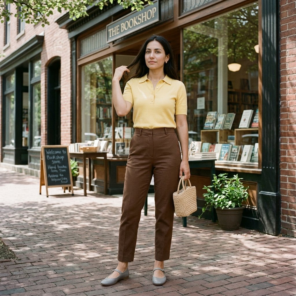 Buttercup Yellow Knit Polo With Umber Ankle Pants