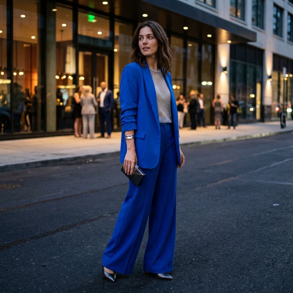 Cobalt Blue Baggy Suit With a Silver Mesh Top