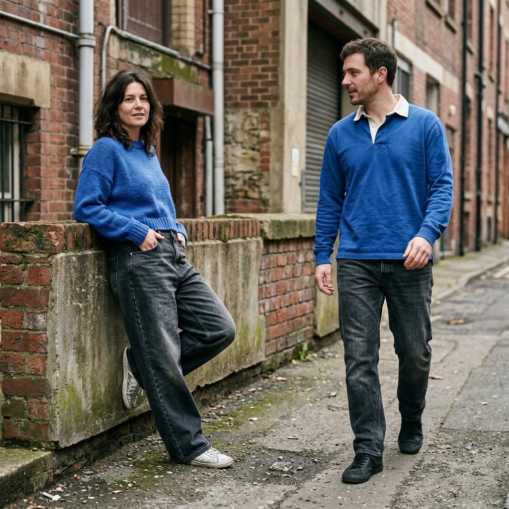 Cobalt Sweater + Washed Black Denim