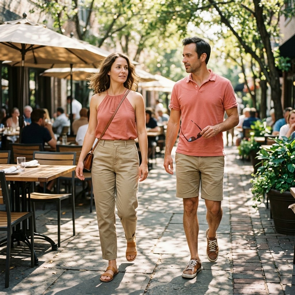 Coral Top + Khaki Weekend Pieces