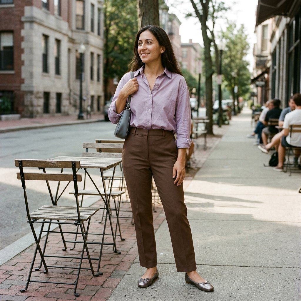 Dusty Lilac Poplin Shirt With Walnut Trousers
