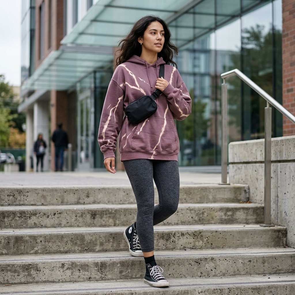 Dusty Plum Lightning Bleach Hoodie + Charcoal Leggings