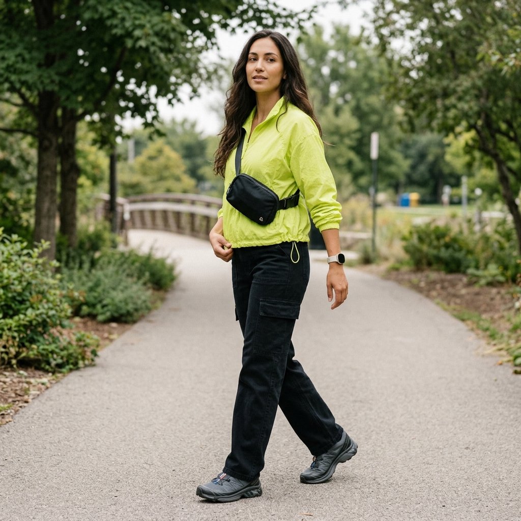 Electric Lime Windbreaker + Black Cargo Jeans