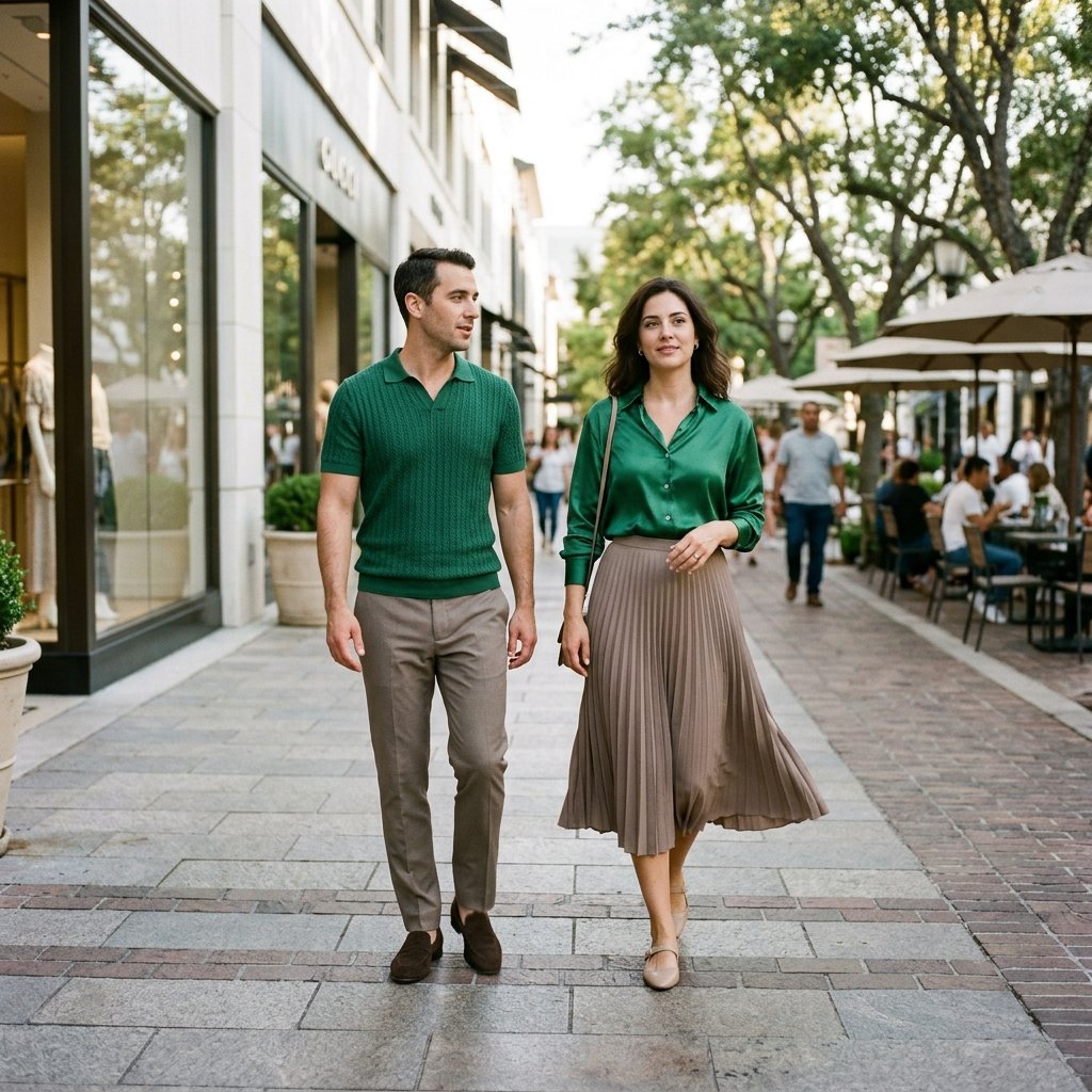 Emerald Shirt + Taupe Bottoms