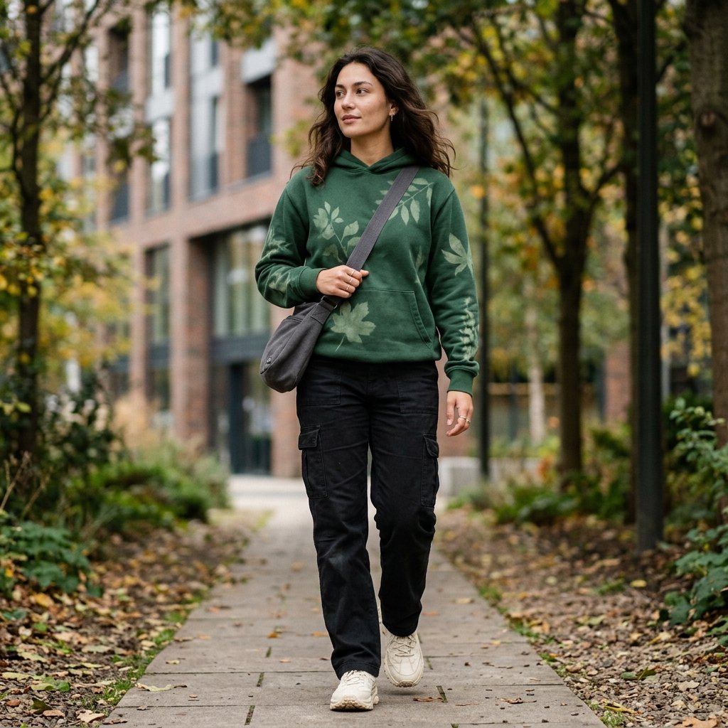 Forest Green Botanical Bleach Hoodie + Black Cargo Pants