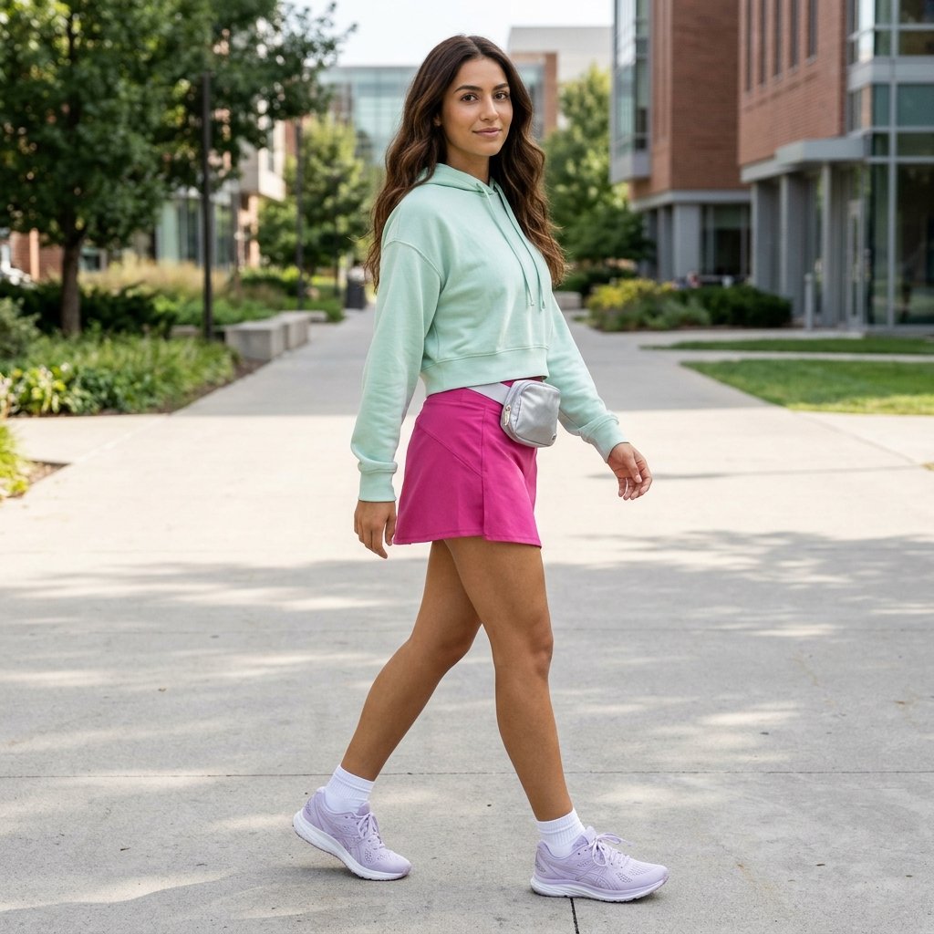 Fuchsia Pink Skort with Mint Green Cropped Hoodie