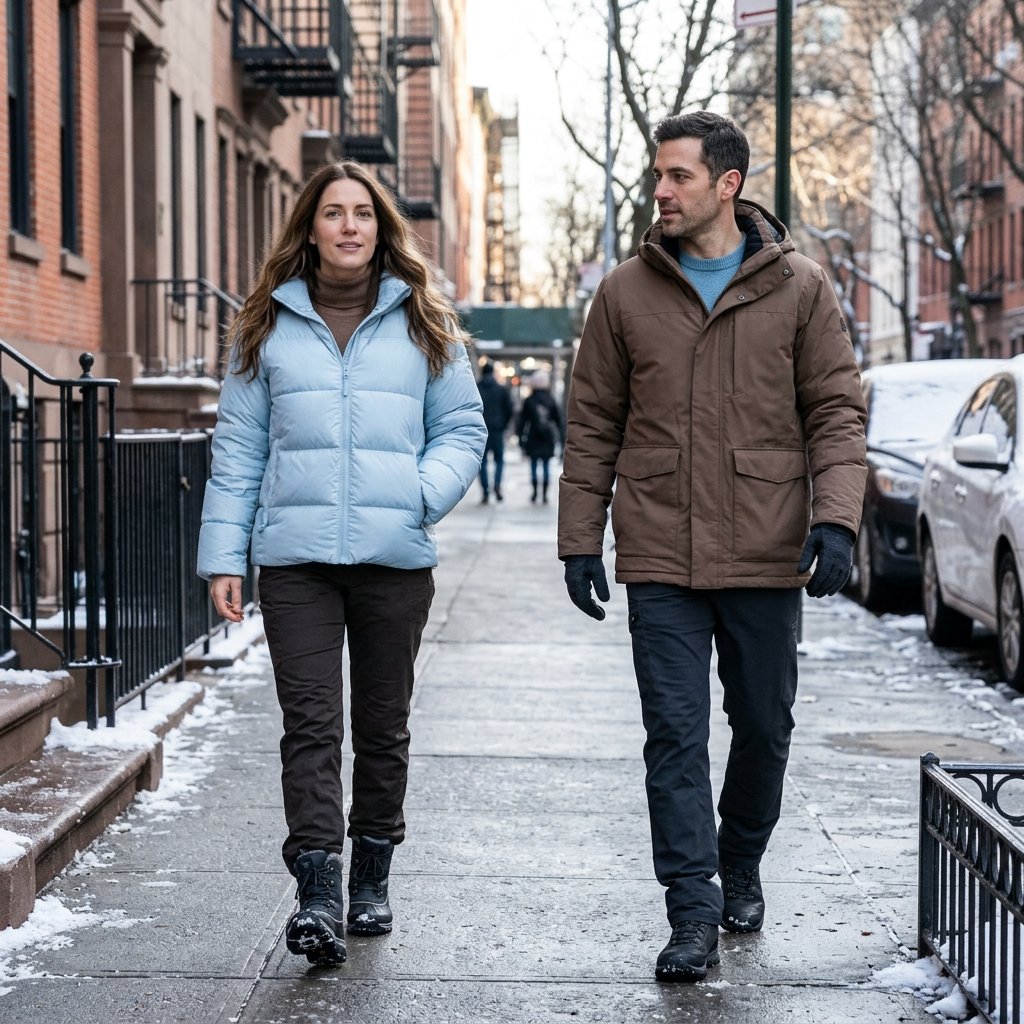 Ice Blue Puffer + Mocha Winter Layers