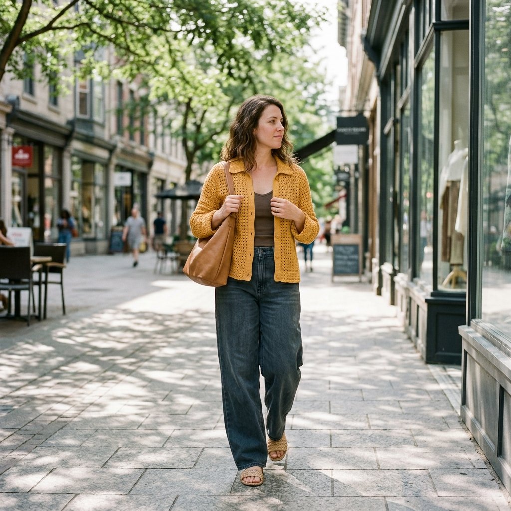 Marigold Crochet Shirt With Deep Slate Denim