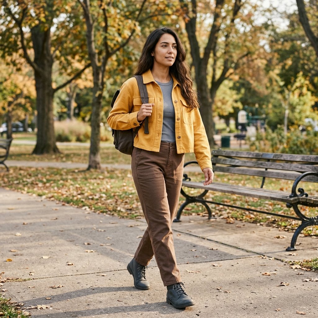 Marigold Cropped Shacket With Coffee Twill Pants