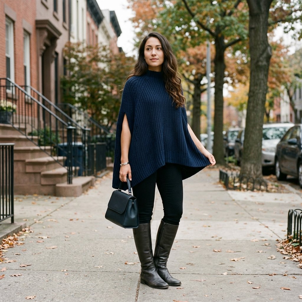 Midnight Navy Cape Sweater + Black Skinny Jeans