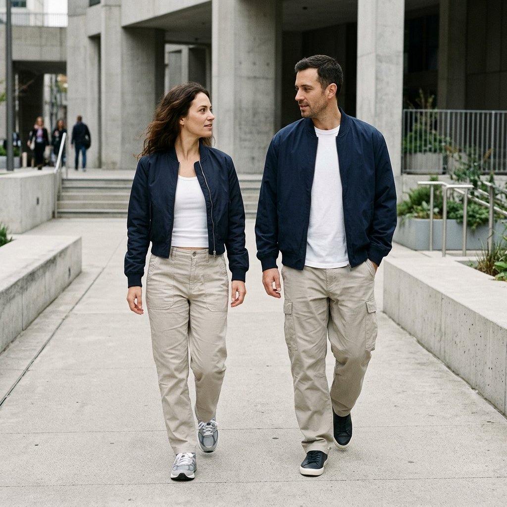Navy Bomber + Stone Utility Pants