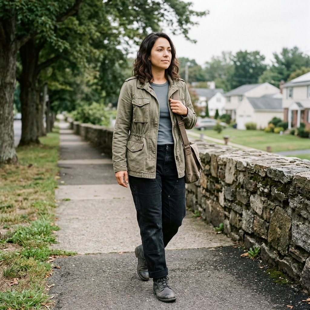 Olive Drab Military Jacket + Black Carpenter Jeans