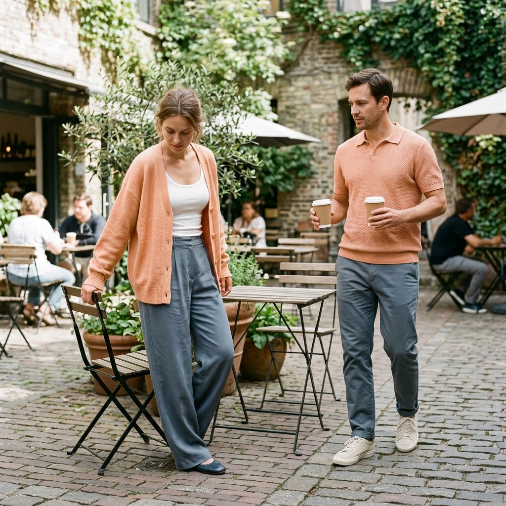 Peach Knit + Slate Trousers