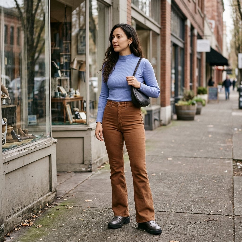 Periwinkle Mock-Neck Top With Sienna Flared Pants