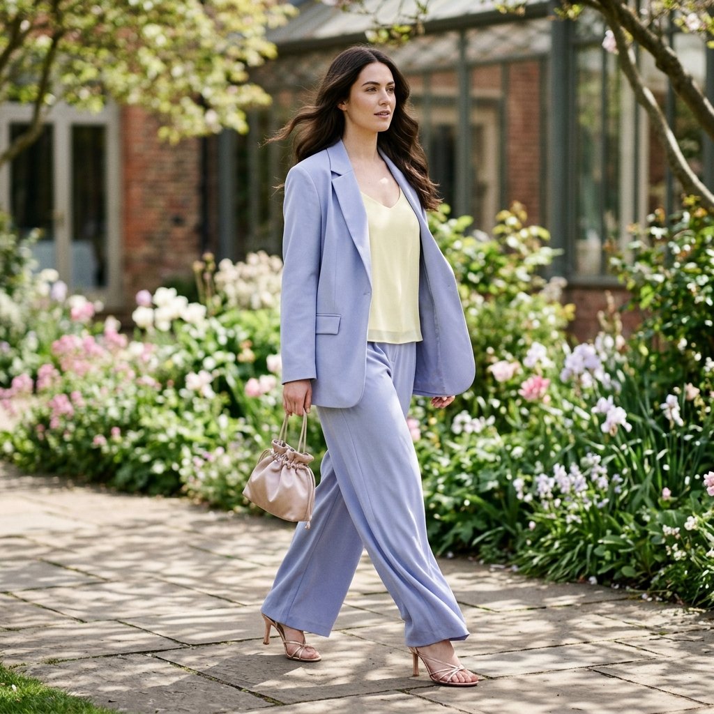 Periwinkle Suit With a Lemon Chiffon Shell