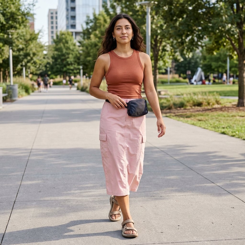 Petal Pink Cargo Skirt with Terracotta Ribbed Tank