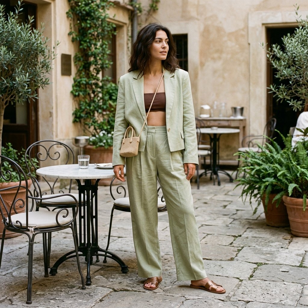 Pistachio Oversized Suit With a Cocoa Bandeau Top