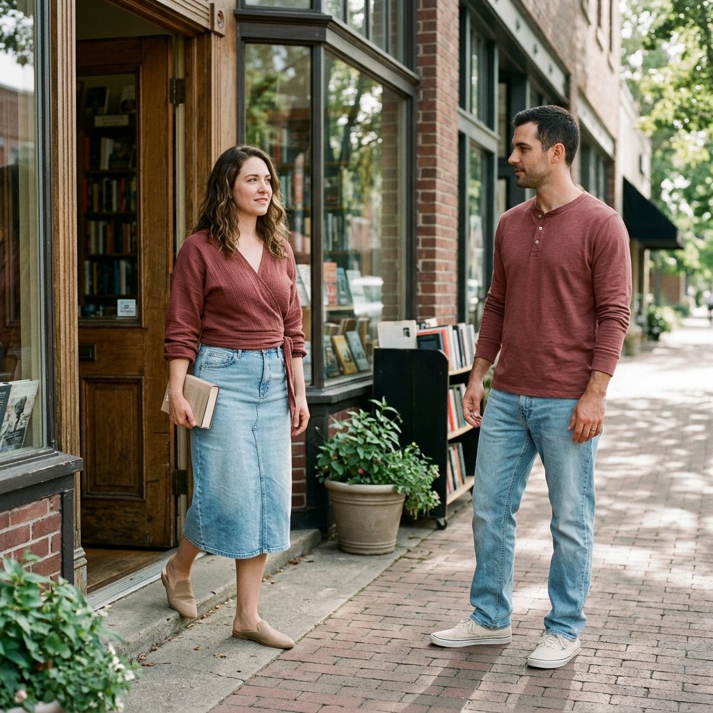 Rosewood Top + Light-Wash Denim