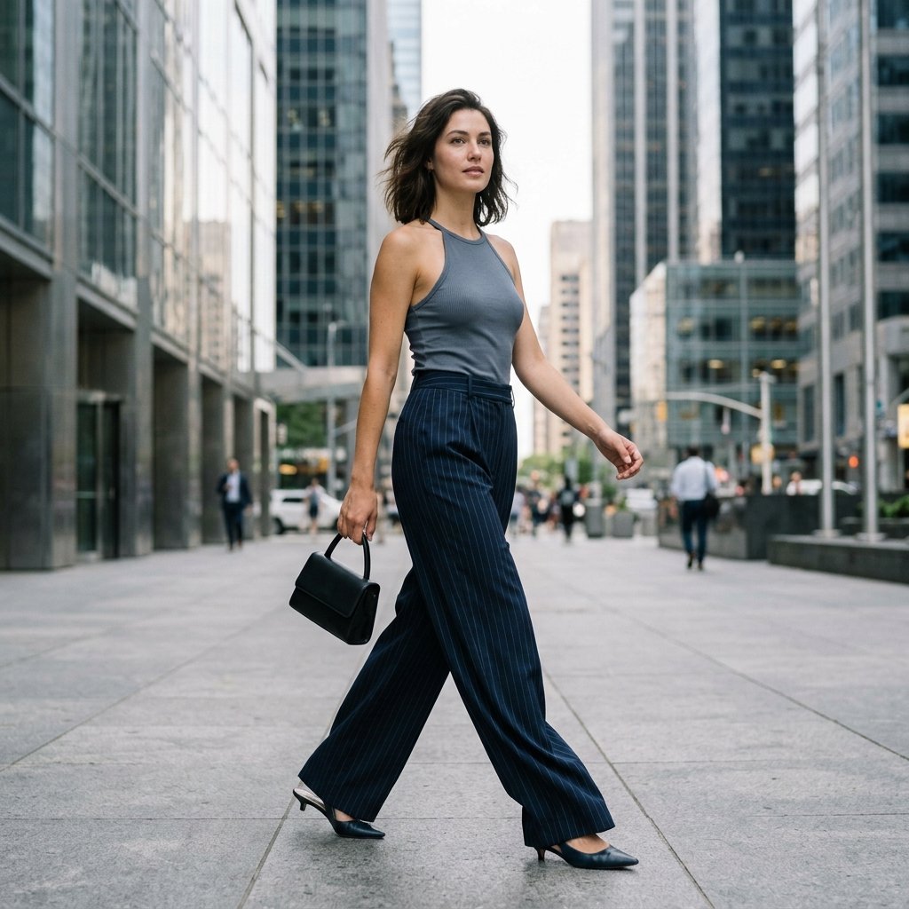 Slate Halter With Pinstripe Palazzo Pants