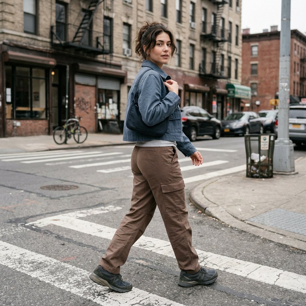 Steel Blue Utility Jacket With Mocha Cargo Pants