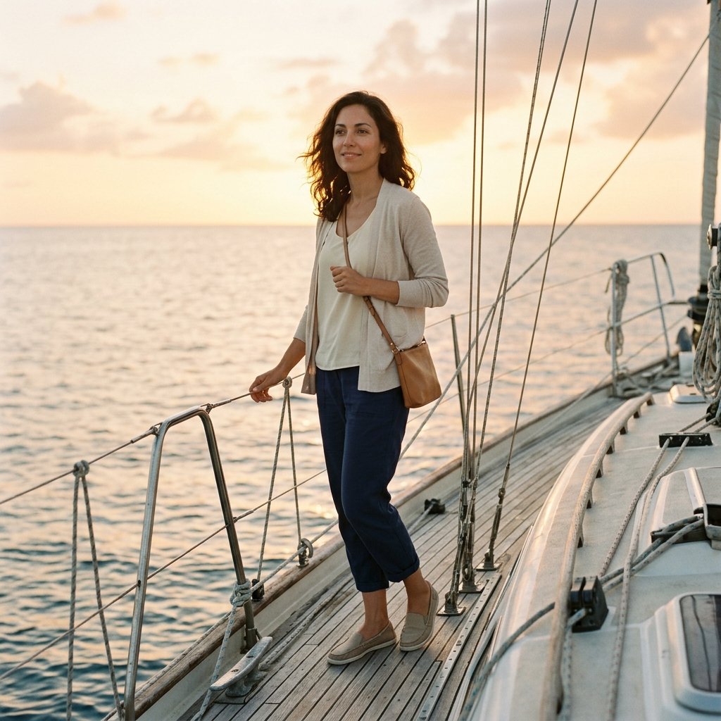 Sunset Sailing Outfit With Cropped Trousers and a Light Layer