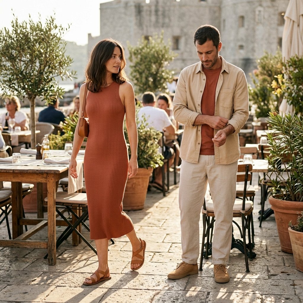Terracotta Dress + Sand Overshirt