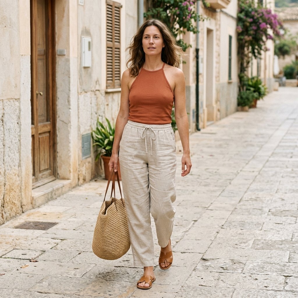 Terracotta Halter With Oatmeal Drawstring Pants