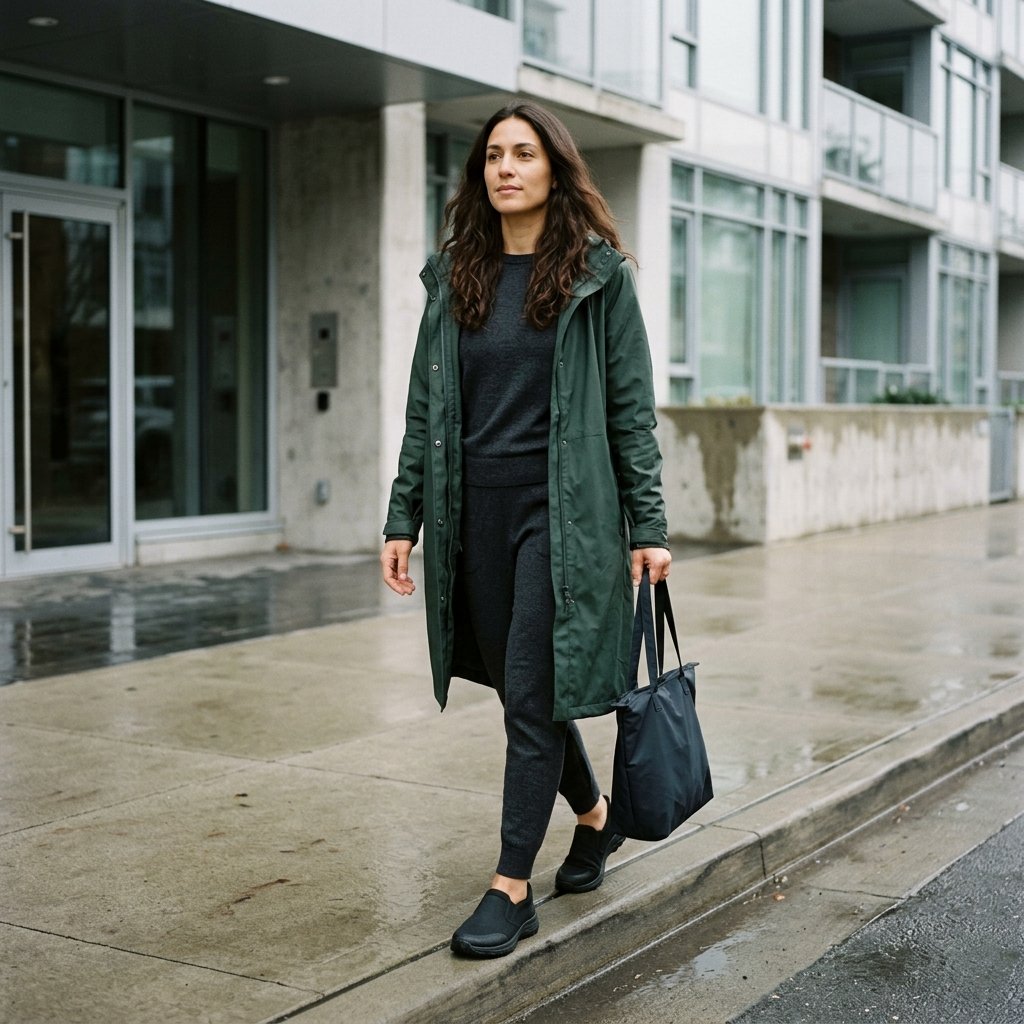 The Minimalist Knit Co-Ord with a Long Rain Parka