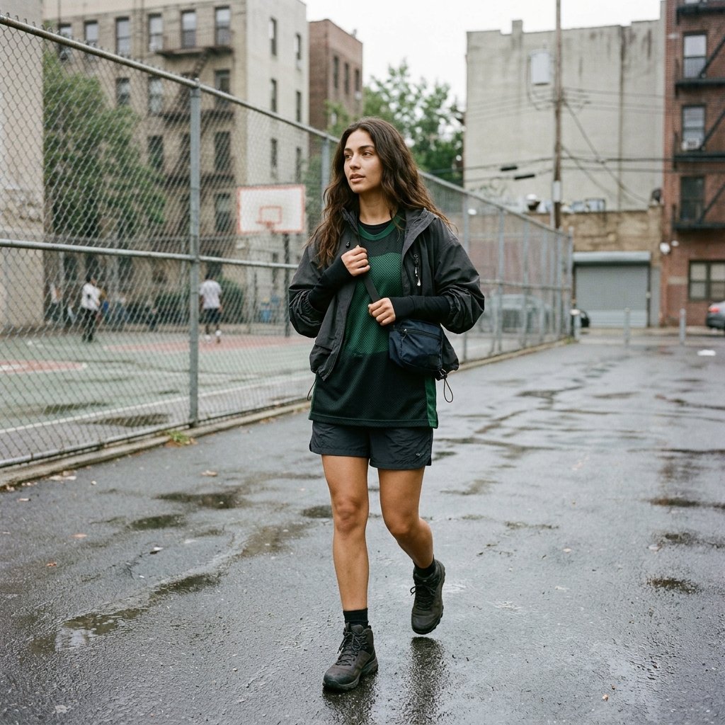 The Sporty Streetwear Look with a Mesh-Layered Jersey
