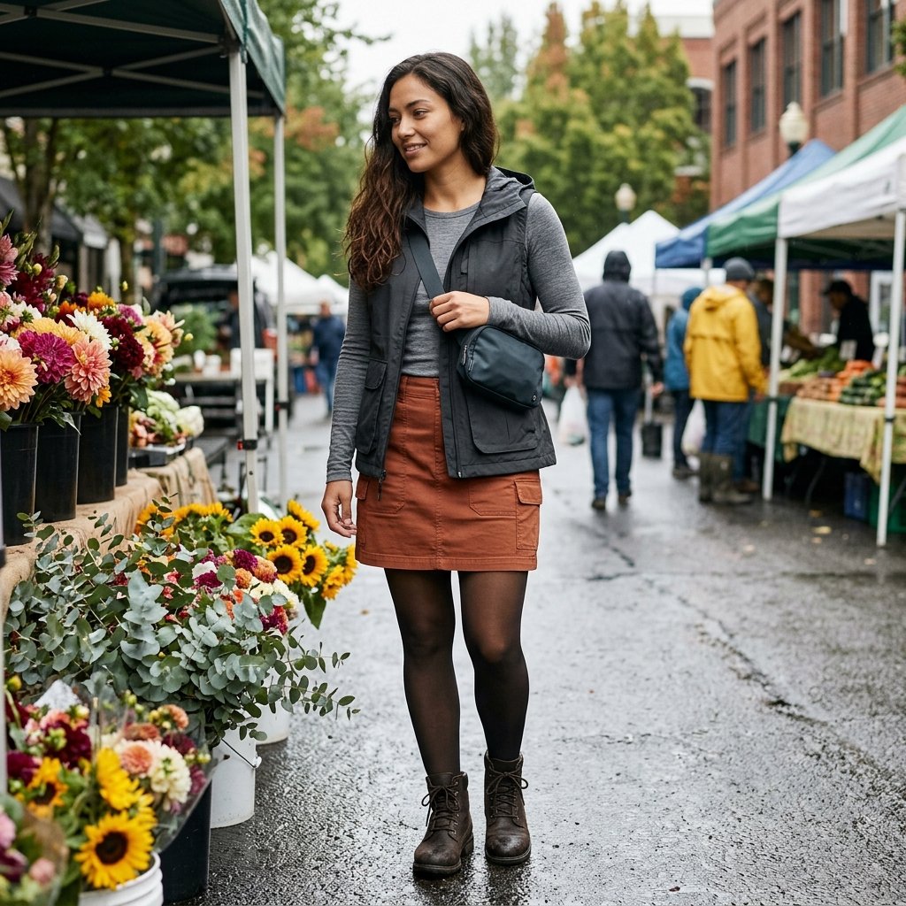 The Weekend Market Look with a Hooded Gilet and Utility Skirt