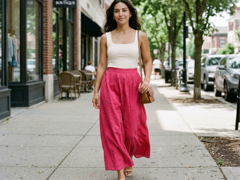 pink skirt outfit ideas