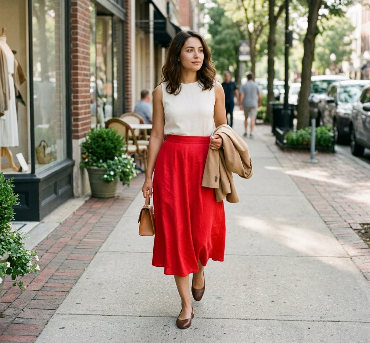 red skirt outfit ideas